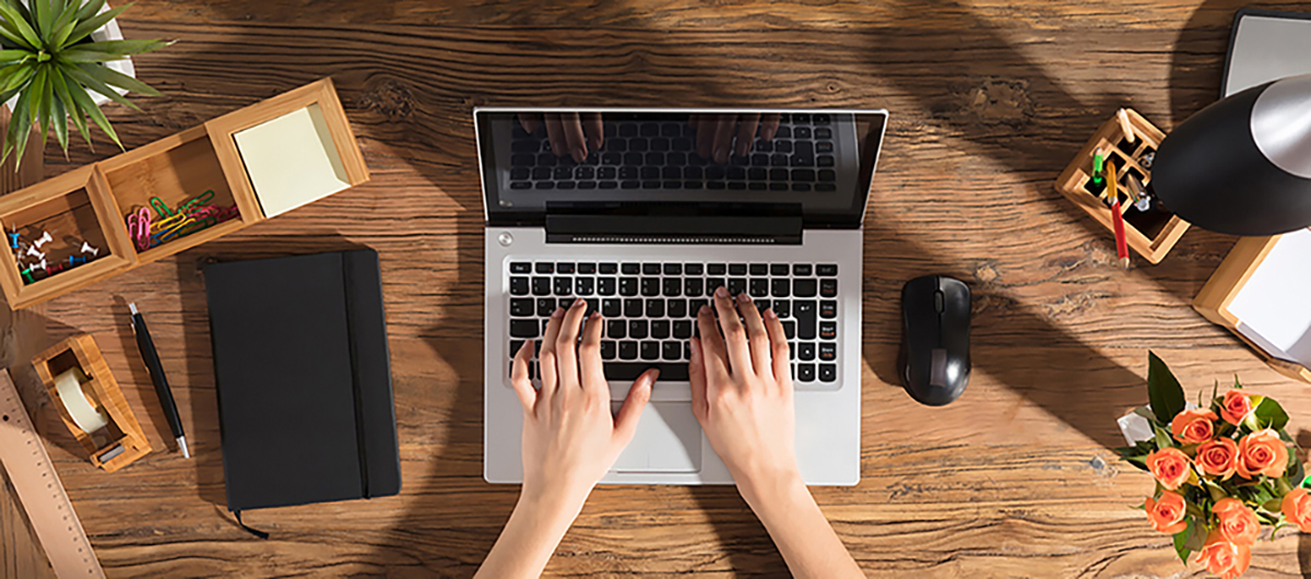 Student using a laptop